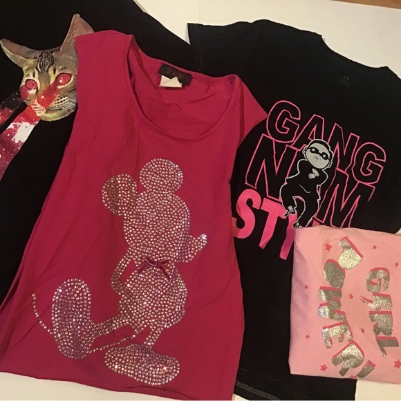 4 graphic t shirt bundle pink with laser cat, Minnie Mouse crystal, and more - Picture 8 of 16